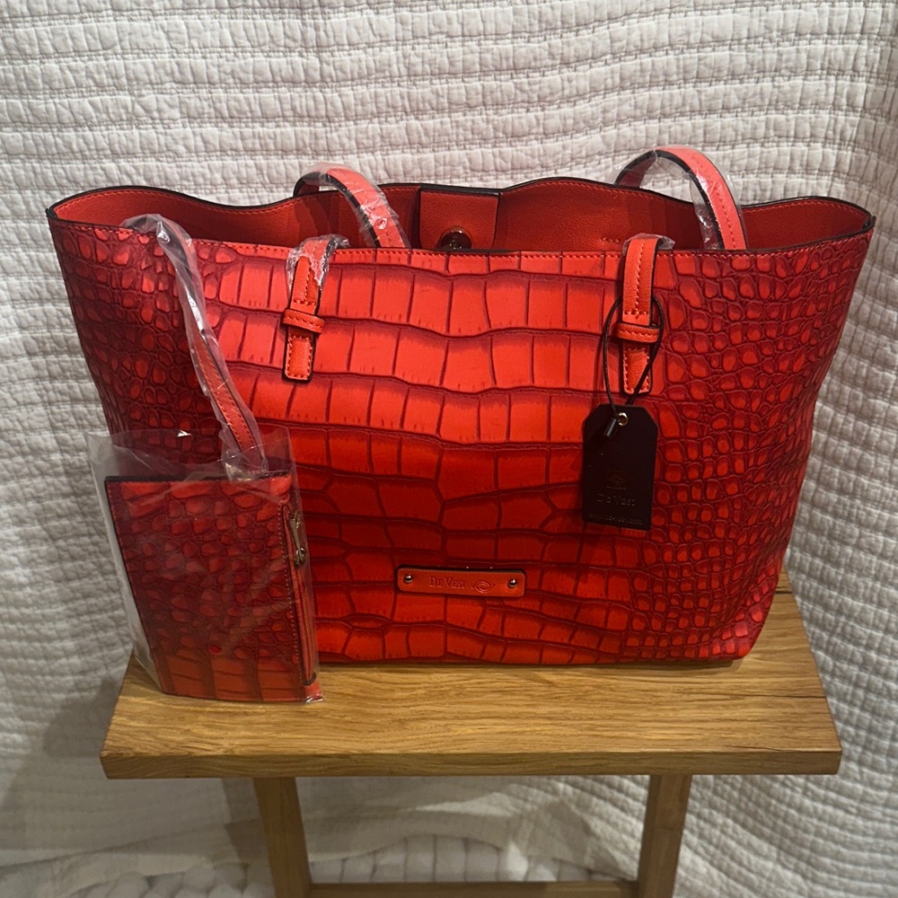 De Vesi Red Croc-Embossed Tote Bag (flawed interior) MSRP $179